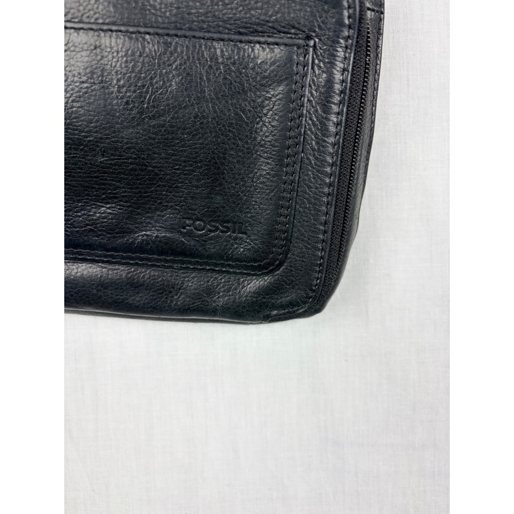 Fossil Black Leather Crossbody Bag Organizer Wallet Purse Small Messenger - Picture 4 of 8